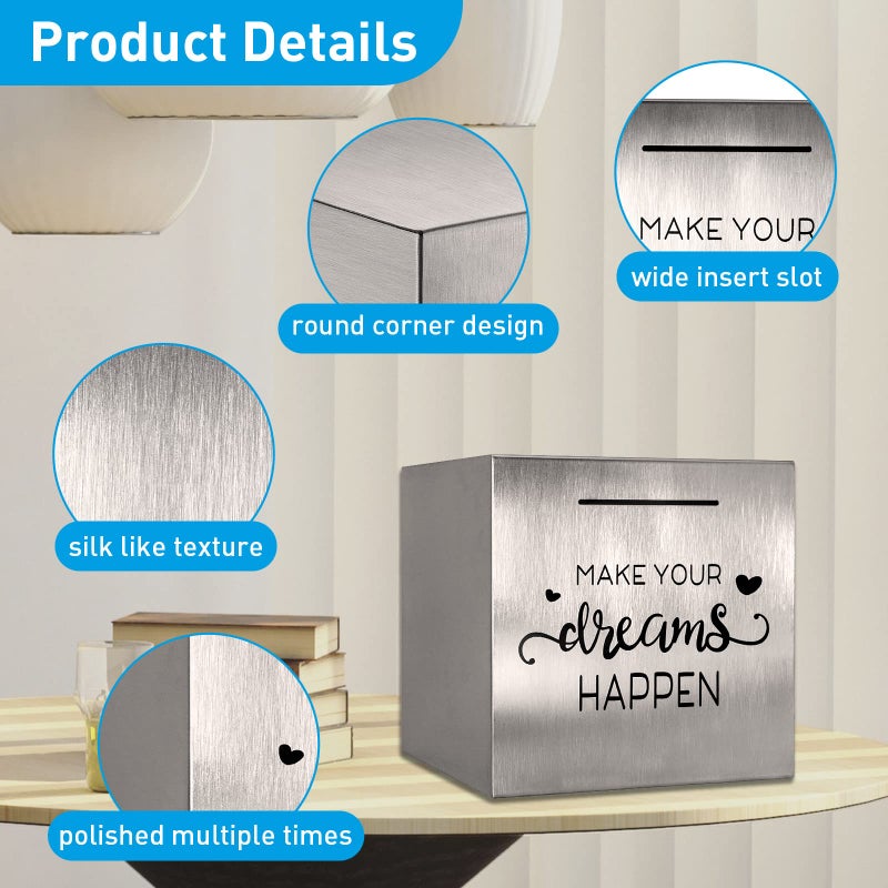 HuaArt Piggy Bank Made of Stainless Steel  Piggy Banks for Adults Coin Bank Can Only Save The Piggy Bank That Cannot be Taken Out (7.8""X7.8""X7.8"") - Image 4